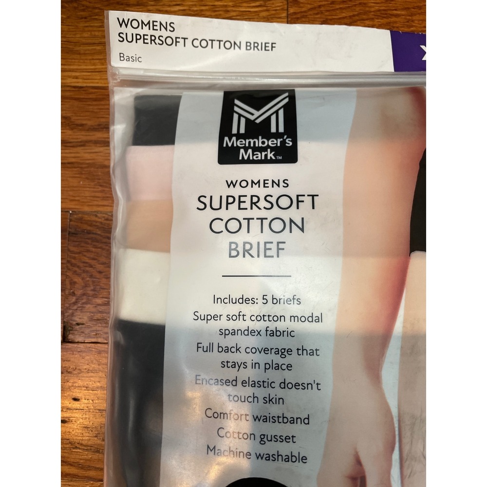 Member's Mark Womens Supersoft Cotton Brief 5 Pack XXL 20 Black Nude White Pink‎ - Picture 3 of 7